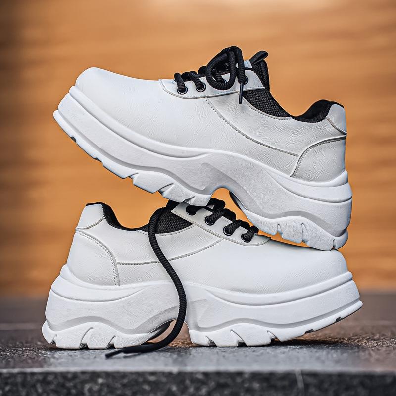 

Осень Зима Мужские Повседневные Кожаные Туфли с Большим Пальцем Мода 2025 Мужские Новые Туфли на Платформе Увеличивающие Рост на 6 см Туфли Дерби для Мужчин 38 белый