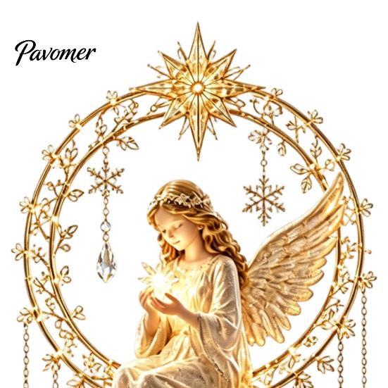 Vintage Style Angel Christmas Tree Topper, Acrylic Winged Treetop Ornament with Decoration Spring Base for Xmas Tree, Holiday Home Party Decor