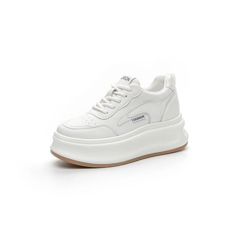 Inner height increase little white shoes women's 2025 autumn new 8CM muffin thick-soled small casual board shoes leather single shoes