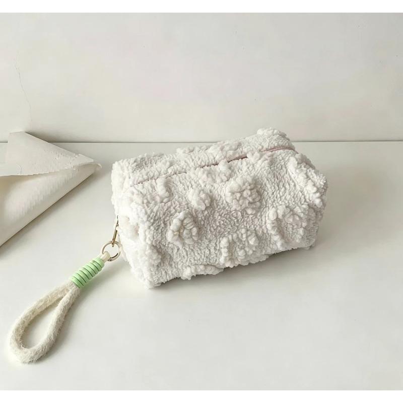 Ins Style Cosmetic Jacquard Plush Storage Bag Portable Cute Foreign Style Storage Bag Go Out Washing Plush Bag