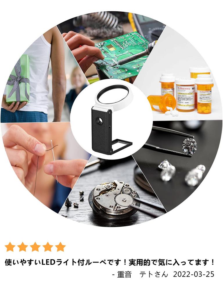 XGIUINI Handheld Magnifying Glass with Stand and LED Light [6x & 25x Magnification] with 2 Lenses, 5 LED Lights, and Black Light, Foldable for