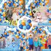 Ouddy Life 128Pcs Blue Balloons Garland Arch Kit, Blue Orange Bone Themed Birthday Party Supplies with Happy Birthday Banner Foil Paw Print Latex