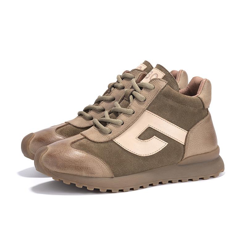 Retro Leder Schuhe Damen Herbst und Winter neu High-Top Samt vielseitige Freizeitschuhe flache Damenschuhe