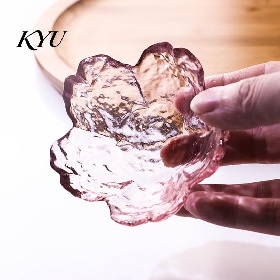 Elegant Food Plating Dish Mini Glass Cherry Blossom Sauce Dish, Japanese Style Seasoning Plate, 60ml Versatile Bowl for Snacks Capacity, Frosted