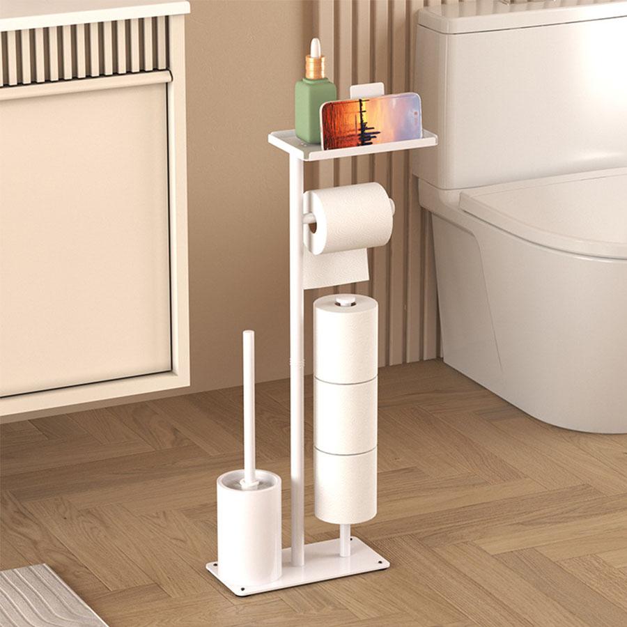Toilet toilet floor standing paper holder with toilet brush storage tray magnetic suction bracket multifunctional vertical paper
