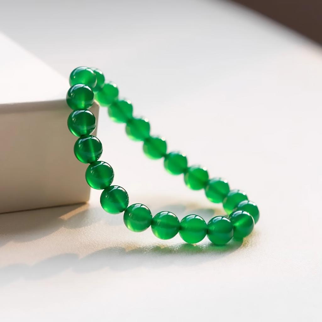 Moisturizing and transparent green agate bracelet, simple and versatile, single circle round bead jade bracelet