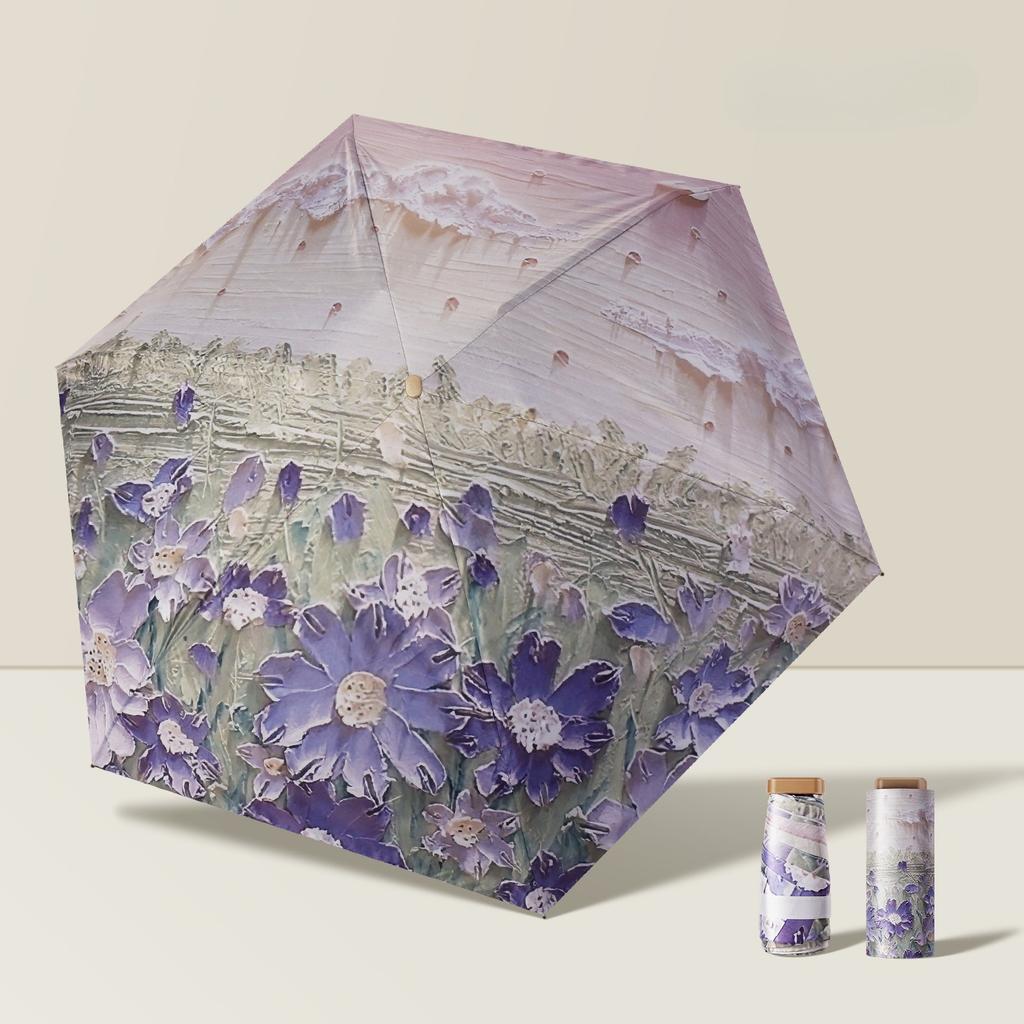 [Ultra-Light Portable] Oil Painting Umbrella Canopy 3-Fold Manual Sunshade Parasol Sunscreen Umbrella Women's Ultra-Light Portable