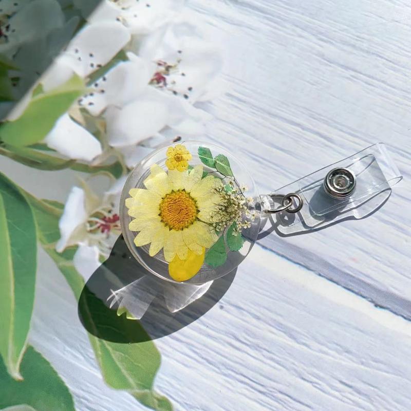 Transparent Dried Leaf Flower ID Card Clip Badge Reel Floral creative Resin Badge Holder Work Badge Gfit for Doctor Nurse