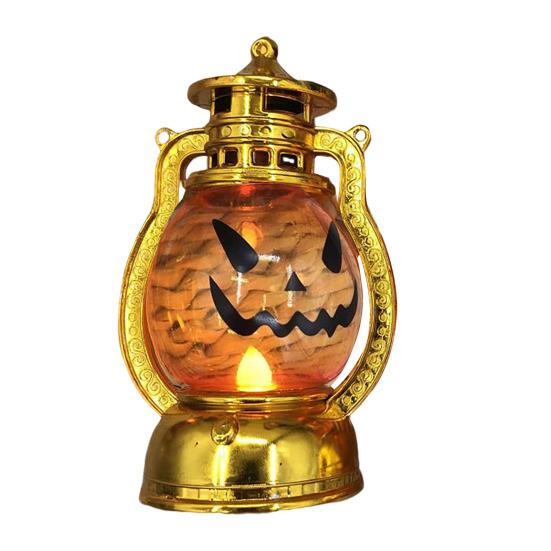 Halloween Pumpkin Lantern Spooky Pumpkin Lamp with LED Candle Vintage Decorative Pumpkin Light for Festive Party Porch Mantel Decoration