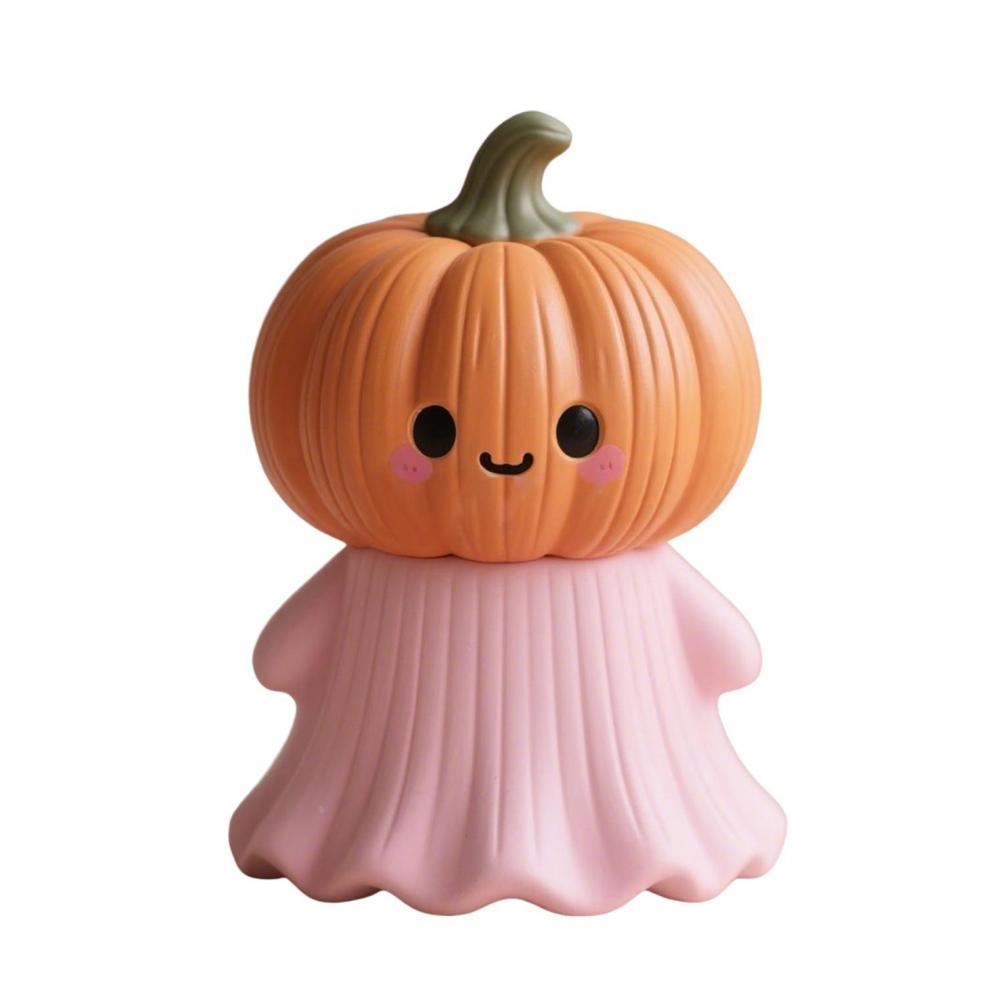 Halloween Ghost Ornament Mini Ghost Statue Pink Halloween Ghost Figurine Set with Pumpkin Decoration Resin Tabletop Decoration