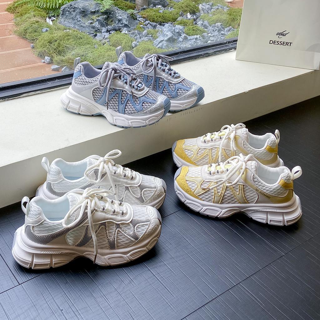 Platform Dad Shoes Women's 2025 Summer New Women's Shoes Mesh Breathable Casual Sports Shoes Soft Leather Versatile Forrest Gump Shoes