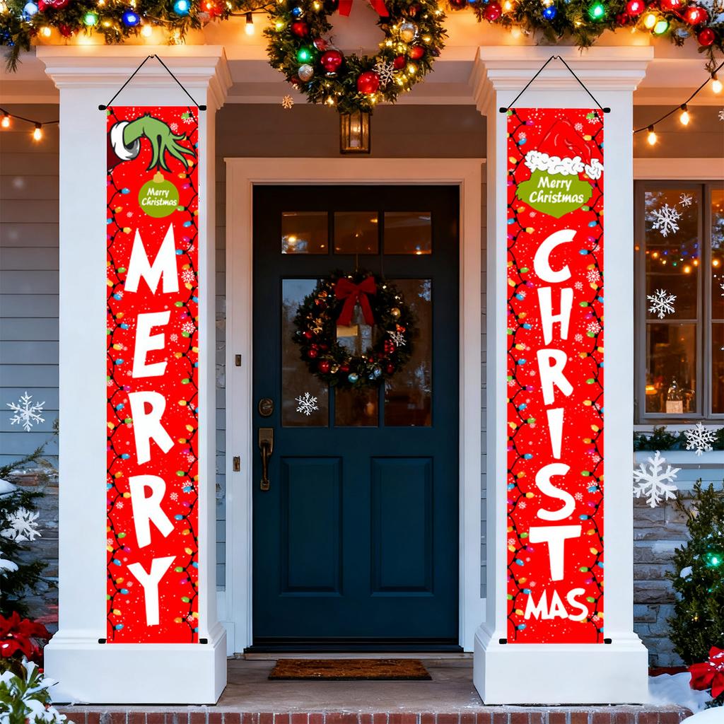 New Arrival! 30*180cm Christmas GreenGhost Couplets - Polyester,Durable& Eye-catching Design For Home & Cafe Decoration.