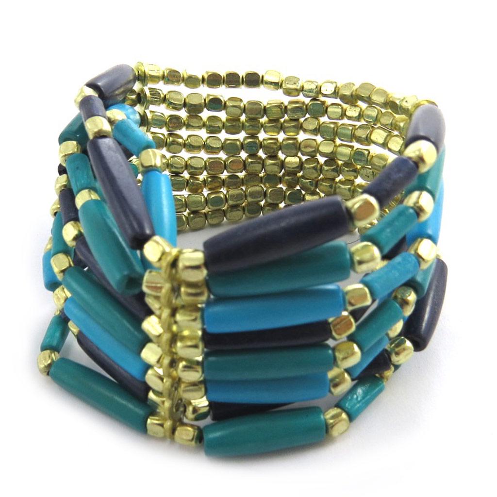 Les Trésors De Lily [N1779] - Bracelet fantaisie 'Kilimanjaro' turquoise doré