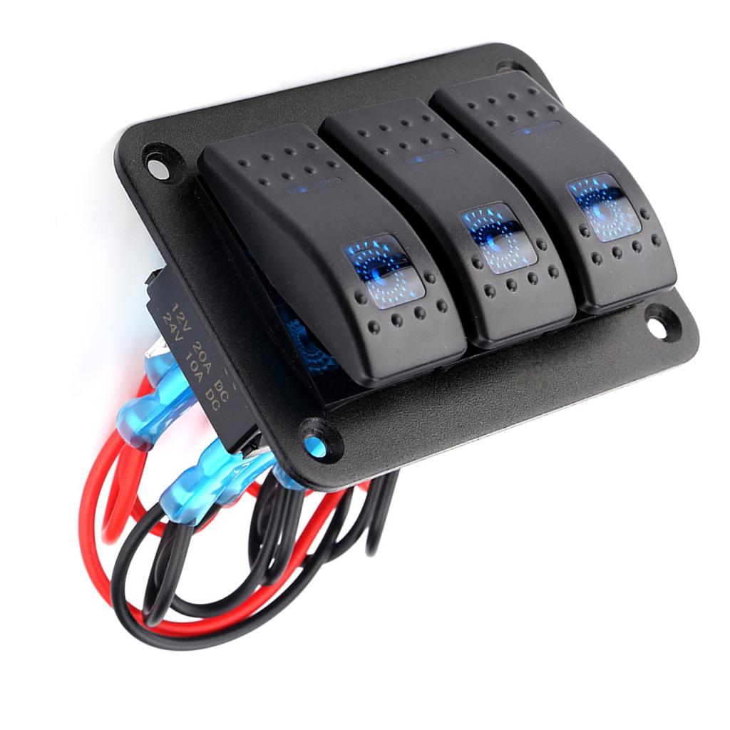 3 Gang 12 24V Toggle Rocker Switch Panel with LED Light for RV Car Marine Boat