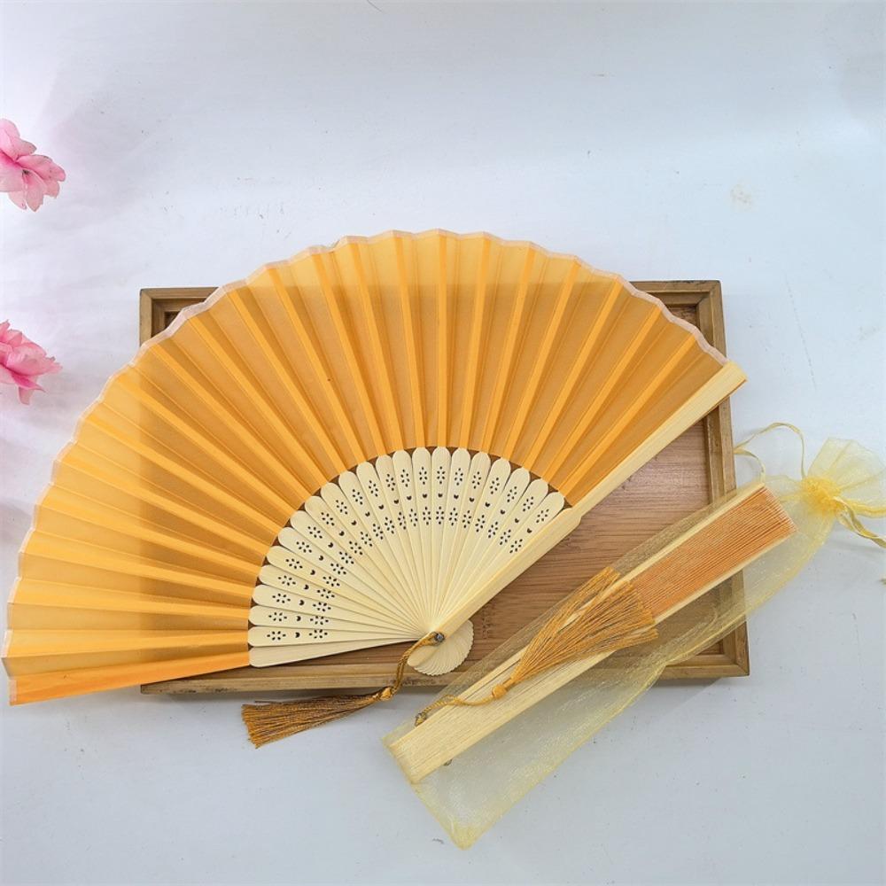 Wear Resist Folding Fan Cooling Tool Bamboo Hand Fan Fashionable Silk Hand Fan Festival Party