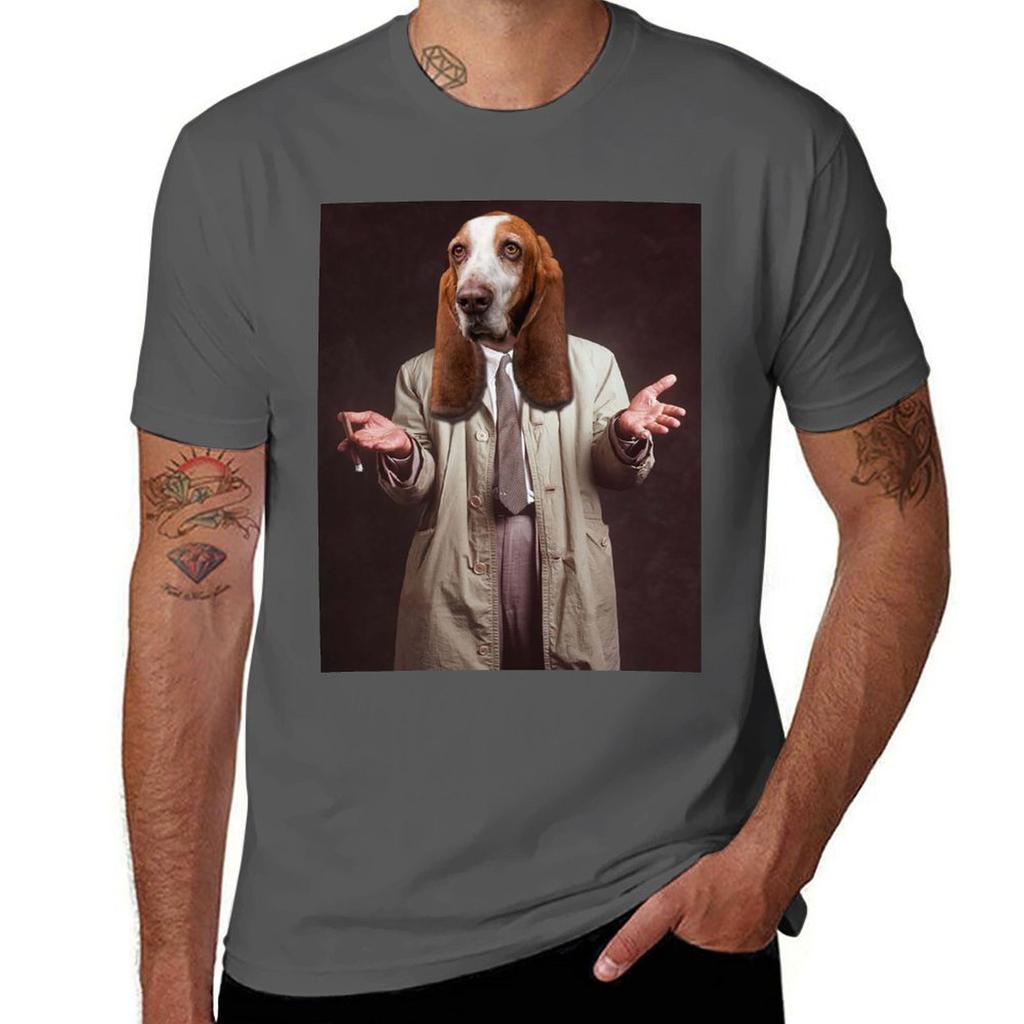 Columbos dog Basset Hound TShirt Simple Casual Short Sleeve Tee