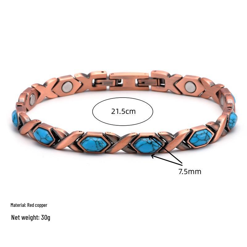 

Retro Blue Turquoise Magnetic Ladies Bracelet - Pure Copper Design