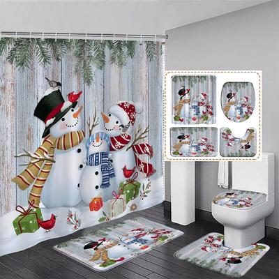 Presentes de Natal Cortina de Chuveiro Tapete de Banheiro Conjunto Papai Noel Boneco de Neve Feliz Ano Novo Cortinas de Chuveiro de Poliéster Decoração de Banheiro