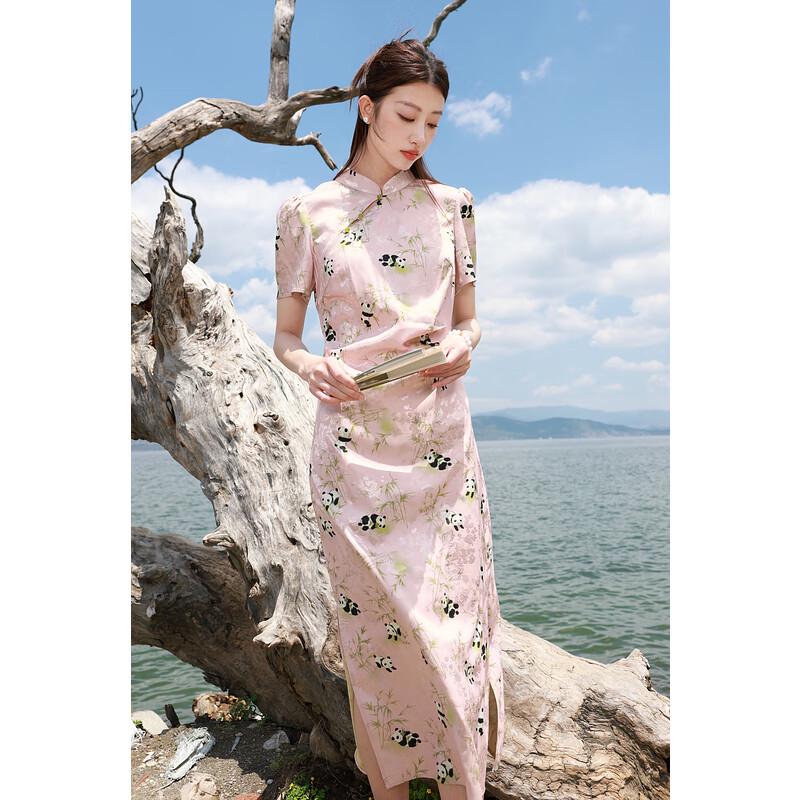 Sancai Plus Size 2025 Summer Panda Jacquard Chinese Style Cheongsam Dress