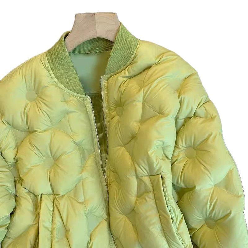 Autumn and winter new green cotton jacket padded baseball jacket light down cotton coat tide