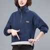 Women's Fleece-Lined Half-Zip Stand Collar Sweatshirt - 2024 Autumn/Winter Korean Style for Middle-Aged Moms