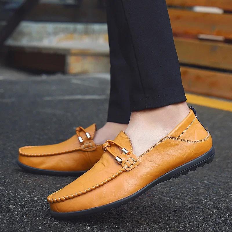 Fashion Men's Shoes Spring/Summer Cowhide Casual Shoes Men's English Lazy Leather  Soft Leather Flat Bottom Doug  Loafers Men