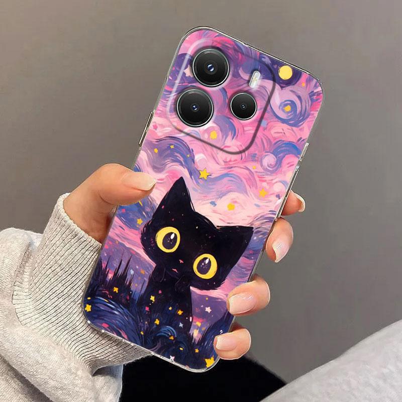 Cat Van Gogh Starry Sky Phone Case For Xiaomi Redmi 14C 13C 12C 10C Cover for Redmi Note 14 13 12 11 10 9 8 Pro Plus Clear Funda