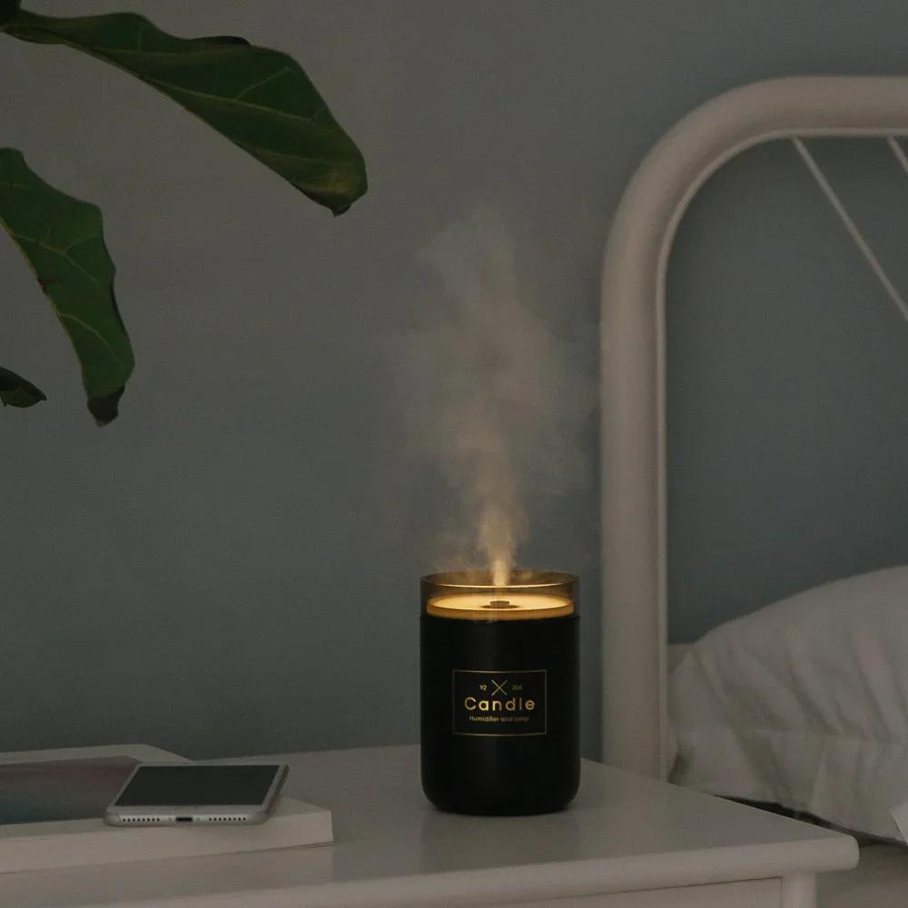 

280ML Air Humidifier LED Table Candle Ultrasonic Cool Mist Essential Oil Diffuser USB Aroma Lamp Purifier Fogger Maker Household чорний