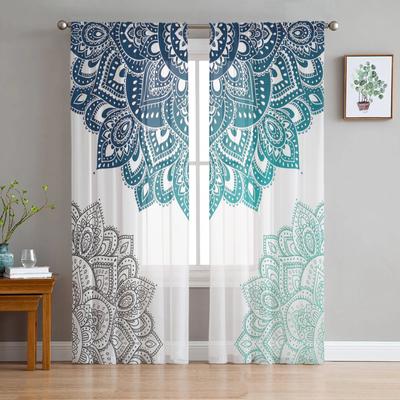 Mandala Gradient Bohemian Flower Tulle Curtains For Living Room Kitchen Decoration Chiffon Window Treatments Voile Sheer Curtain