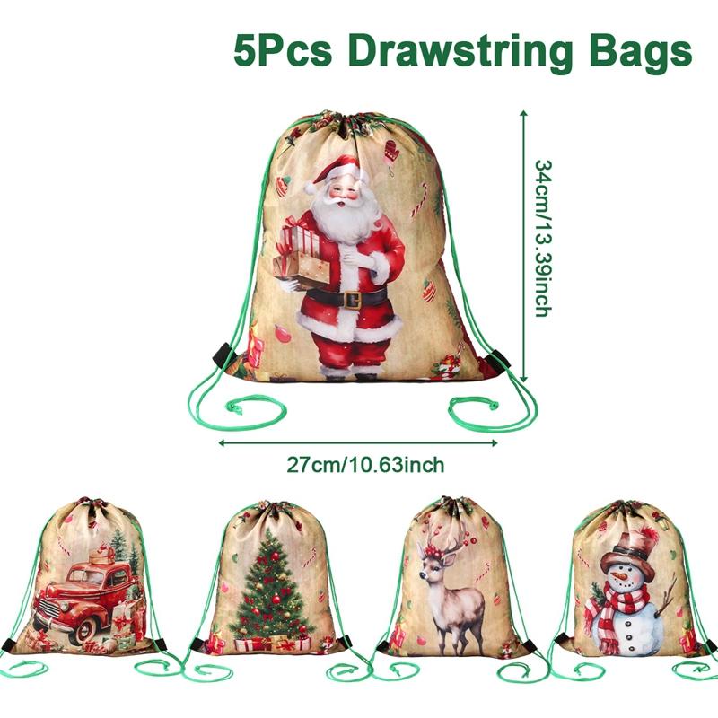 

6pcs Christmas Drawstring Bags Christmas Party Decoration 2025 Xmas Santa Claus Cute Gift Bags Navidad Natal New Year Gift 2026 as shown
