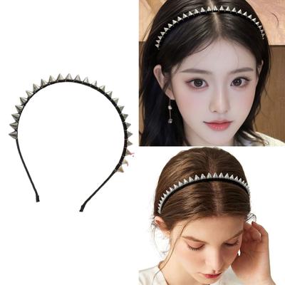 Faux bandeau rebelle avec pointes argentées Accessoires de cheveux punk pour adolescents adultes Festivals