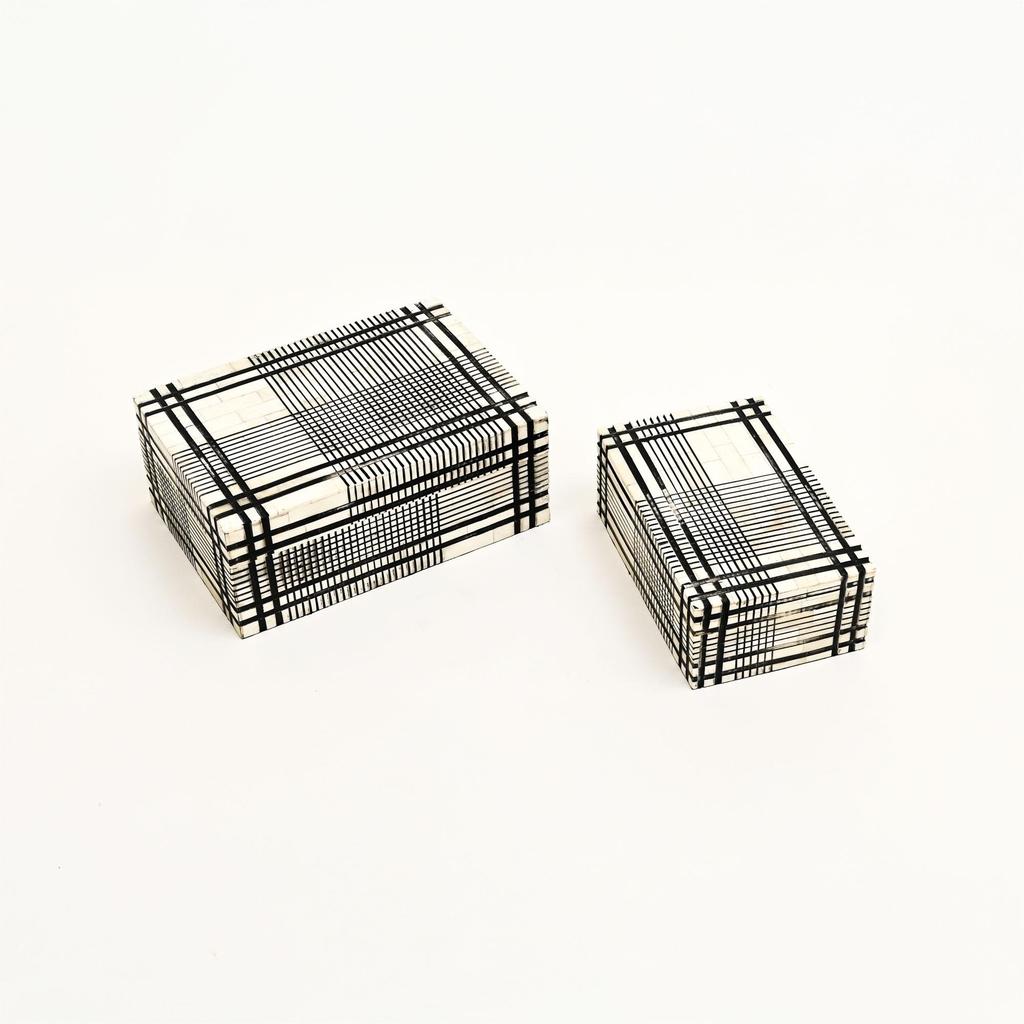 Plaid Bone Inlay Box Set of 2 – Handcrafted Decorative Storage Boxes