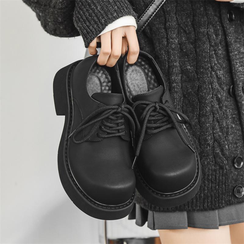 Men's Thick Sole Big Toe Trendy Shoes Mens Casual Leather Derby Shoes Men Lace-up Heightened Shoe 9522-E