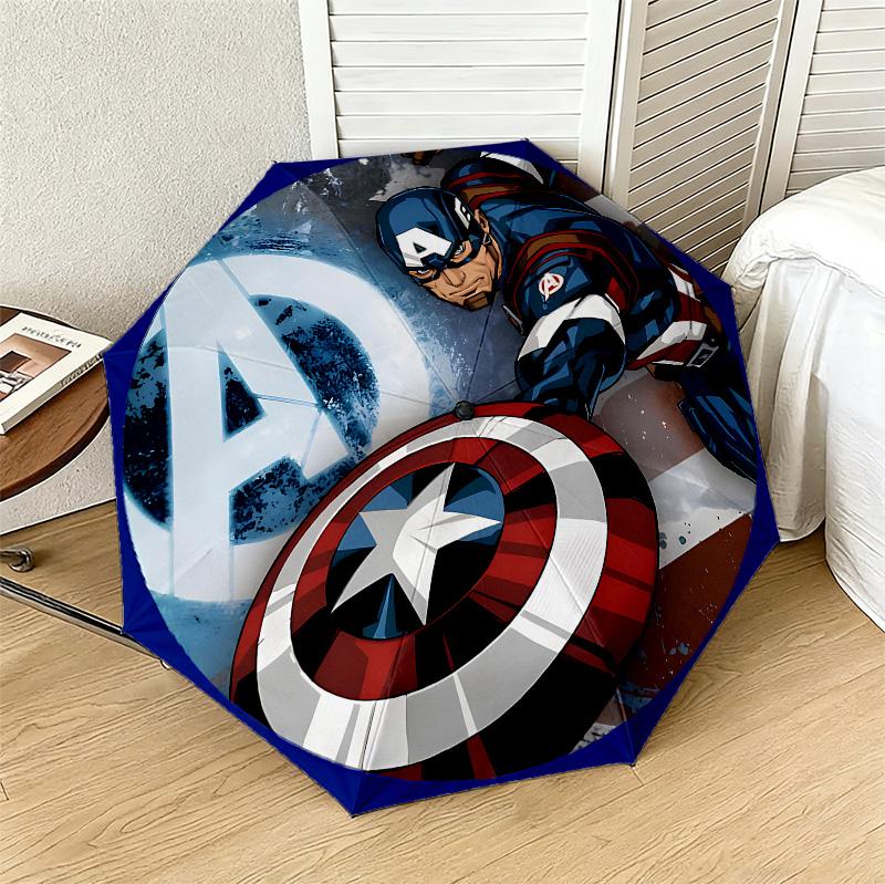 Captain America 8 Ribs 3Fold Black Glue Uv Protection Umbrella Sun Protection Rainproof Compact Folding Umbrella For Travel Daily Use C92480