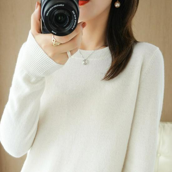 

Модный женский шерстяной свитер: Свободный крой, круглый вырез, идеально подходит для осени и зимы. 2XL белый