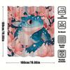 1pc Fantasy Lizard Bath Curtain - Blue Creature with Pink Eyes, Textured Scales & Blooming Pink Flowers Watercolor Design