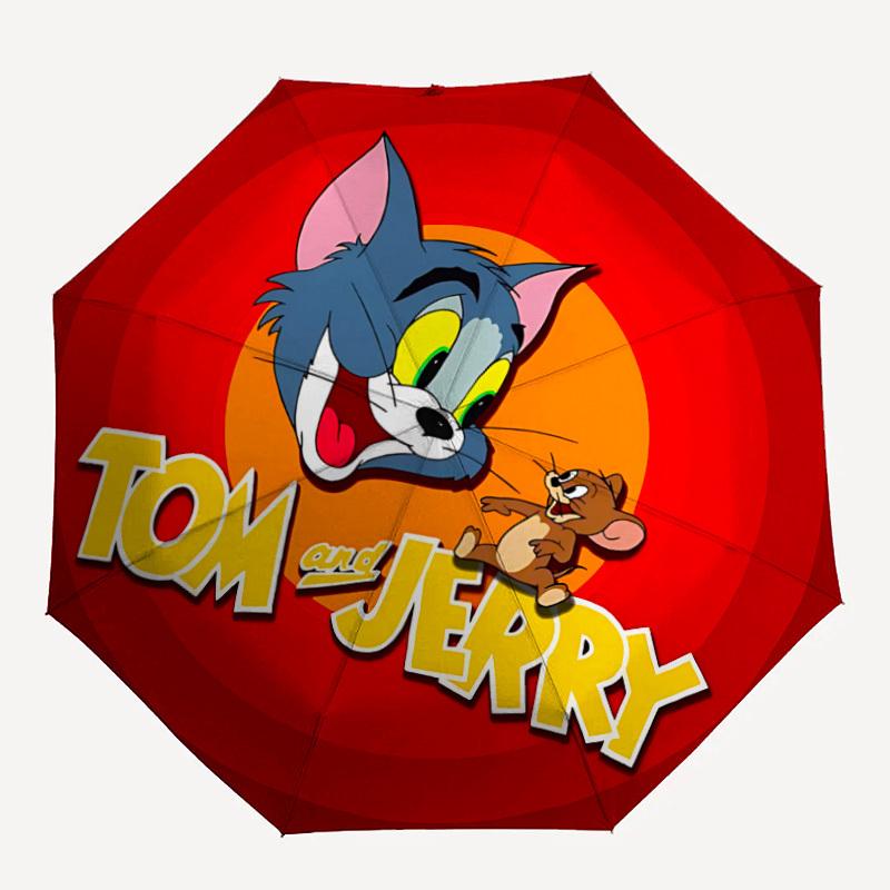 

1pc Tom Jerry Automatic Folding Umbrella - Compact 8-Rib Design,Festive Gift for Friends & Family, Compact Umbrella 22017