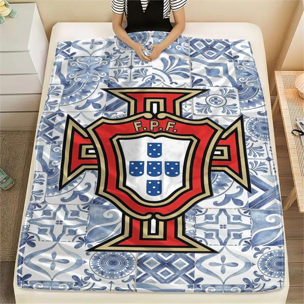 1PC Portugal National Football Logo Patterned Flannel Blanket Suitable For All Seasons for Home Decor Warmth and Comfort Gifts Holiday Present