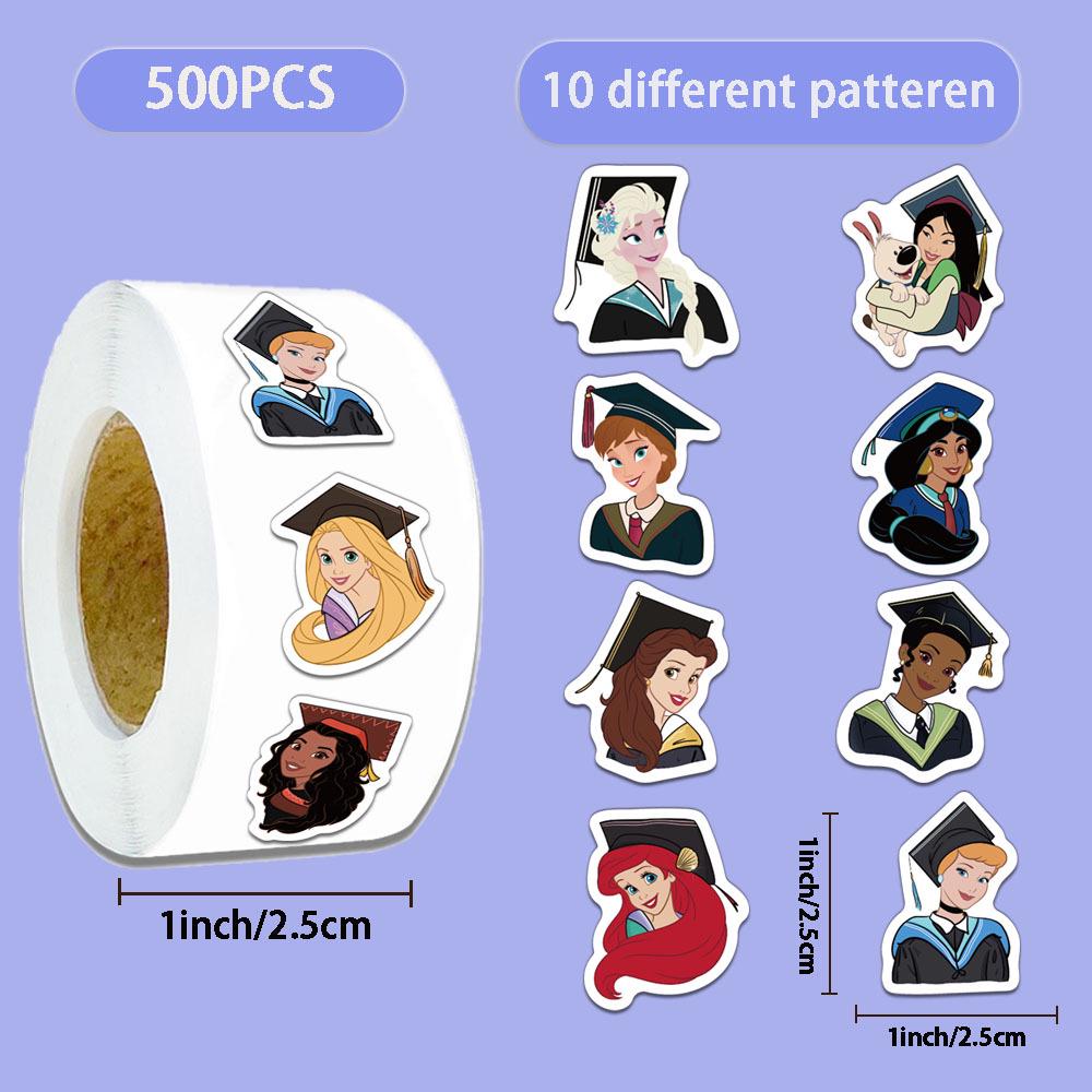 

500-Sheet Roll of Cute Princess Graduation Season Stickers – Waterproof Decorative Stickers for Phone, Computer, Suitcase, and Journal. No