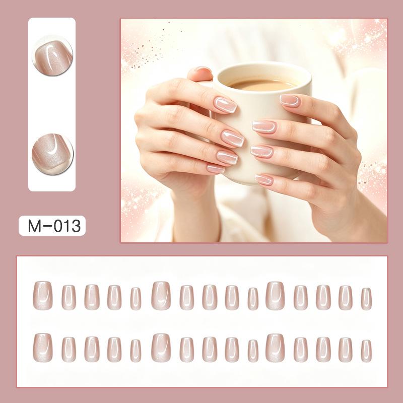 Pure Desire Ice Translucent Cat Eye Press-On Nails for Daily Commute