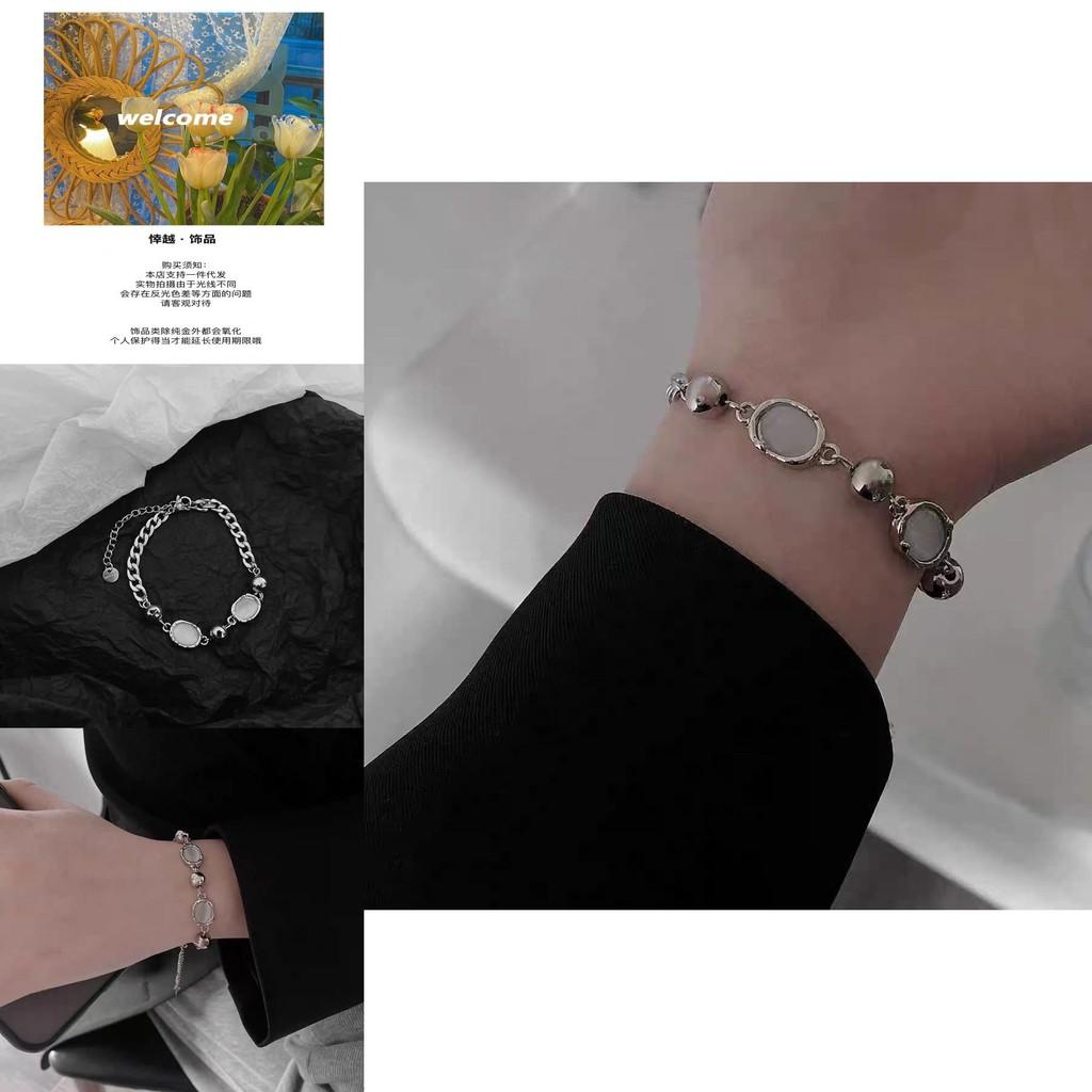 Elegant Titanium Steel Cat Eye Beaded Bracelet For Women Minimalist Design