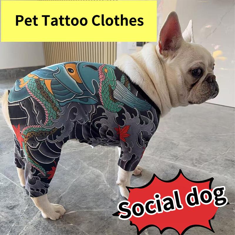 Fun Pet Printed Jumpsuit With Tattoo Patterns 4 Legs Dog Cat Fashion  Clothing Cool Close-Fitting Clothes Pet Supply