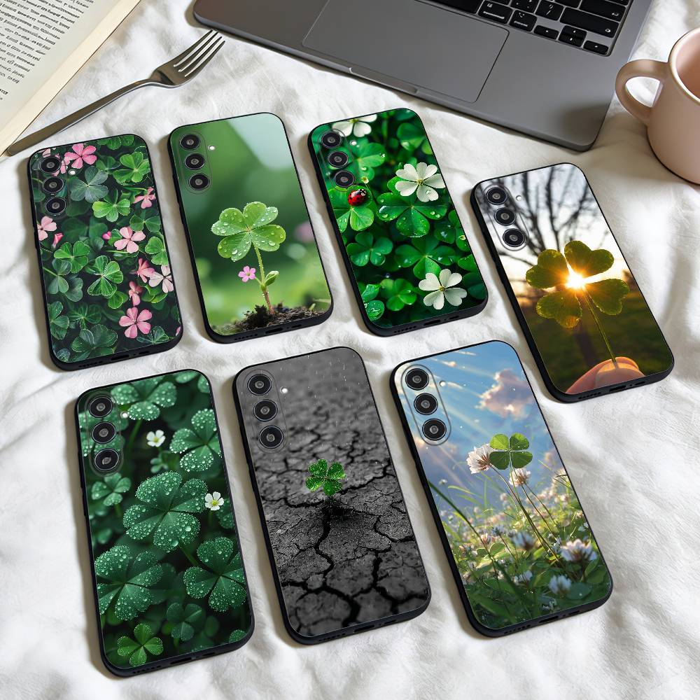 Lucky Four-Leaf Clover Phone Case For Samsung Galaxy A73,A72,A71,A70,A53,A52,A51,Others Soft Black Shell