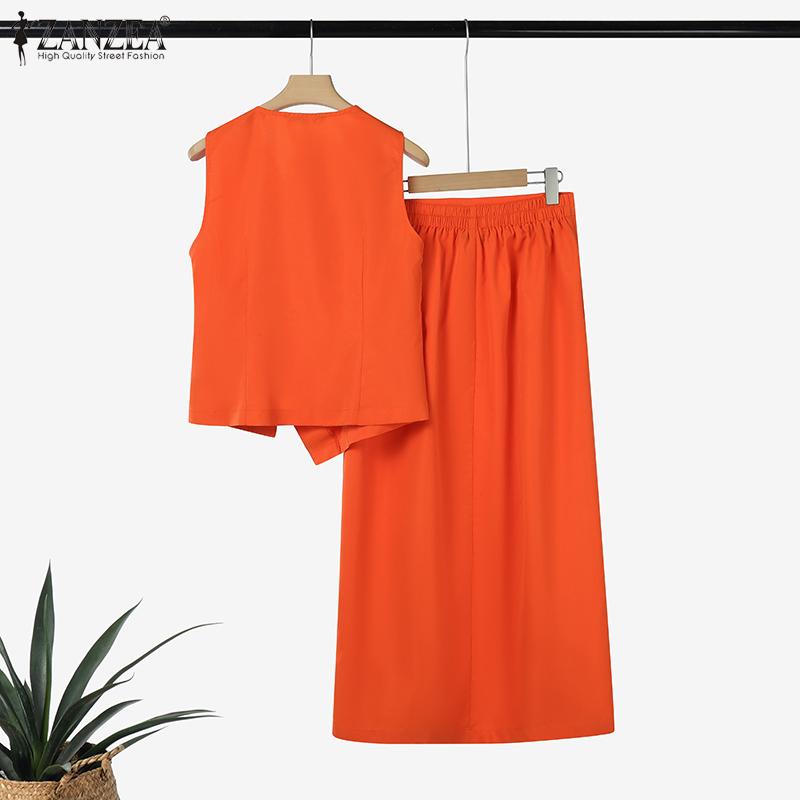 ZANZEA Women Sleeveless Vest Tops and Skirts Summer Two Piece Suit Sets