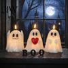 Halloween Tischdekoration Geister-Kerze ohne Flamme, Niedliche Teelicht-Halterung mit BOO-Buchstaben, Plastik-Boo-Schilder, Batteriebetriebenes LED-Flackerlicht