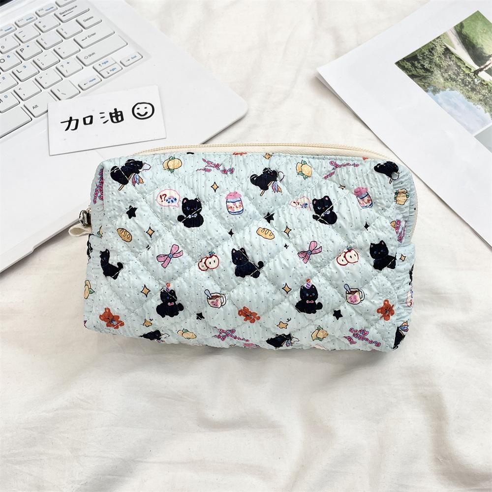 Cute Cartoon Women's Cosmetic Bag College Girls Stationery Pencil Case Handbags Quilted Cotton Ladies Makeup Storage Bags Purse