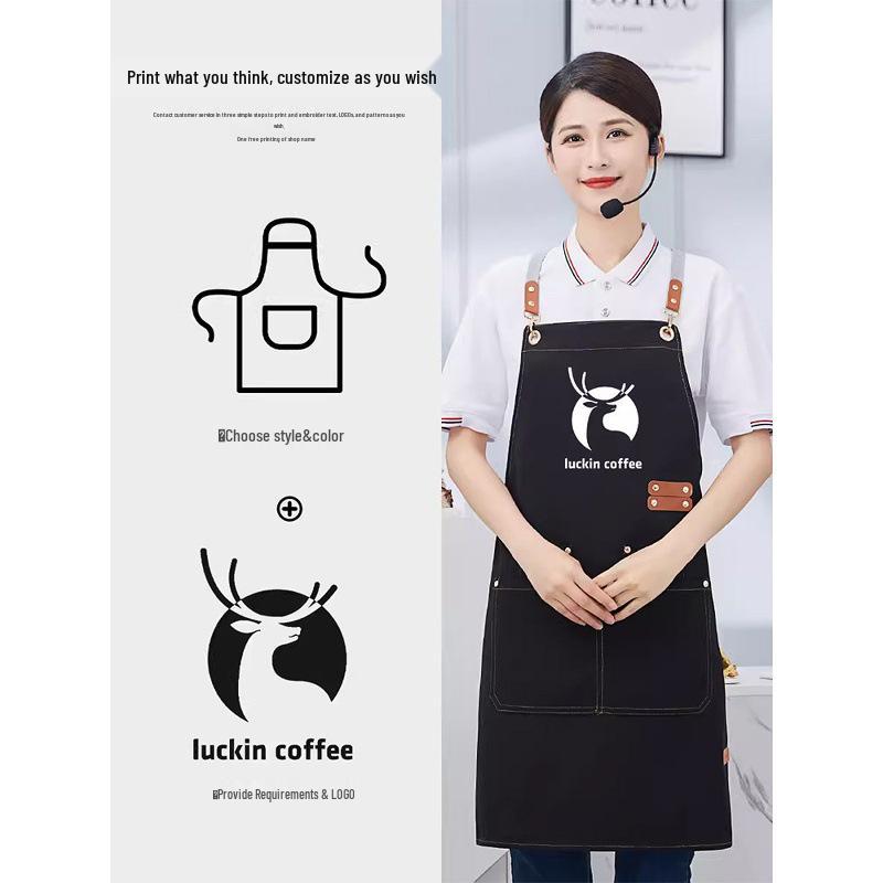 Waterproof Canvas Catering Apron with Logo, Stain-Proof, Ideal for Kitchens & Cafes