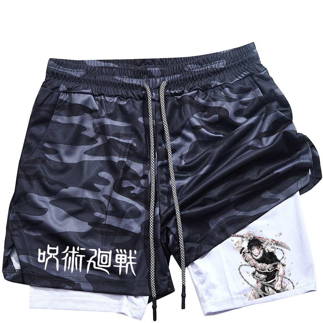 

Аніме Performance Shorts Toji Printed Men GYM Casual Sports Shorts Workout Running Mesh 2 In 1 Sport Short Pants L