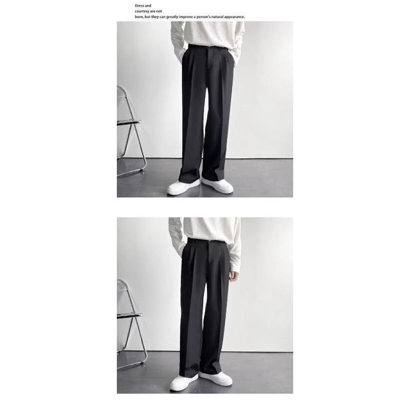Mens American Style White Loose Straight Floor Drape Casual Suit Pants