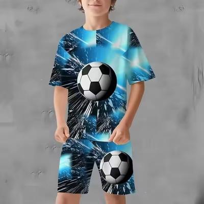 Abbigliamento Bambini Set Ragazzo Manica Corta Stampa Calcio 3D Estivo Casual Streetwear Top da Esterno Set Bambino